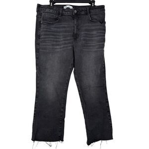 Zara Black High Rise Straight Leg Jeans Womens Sz 14 Raw Hem Boho Wide Leg